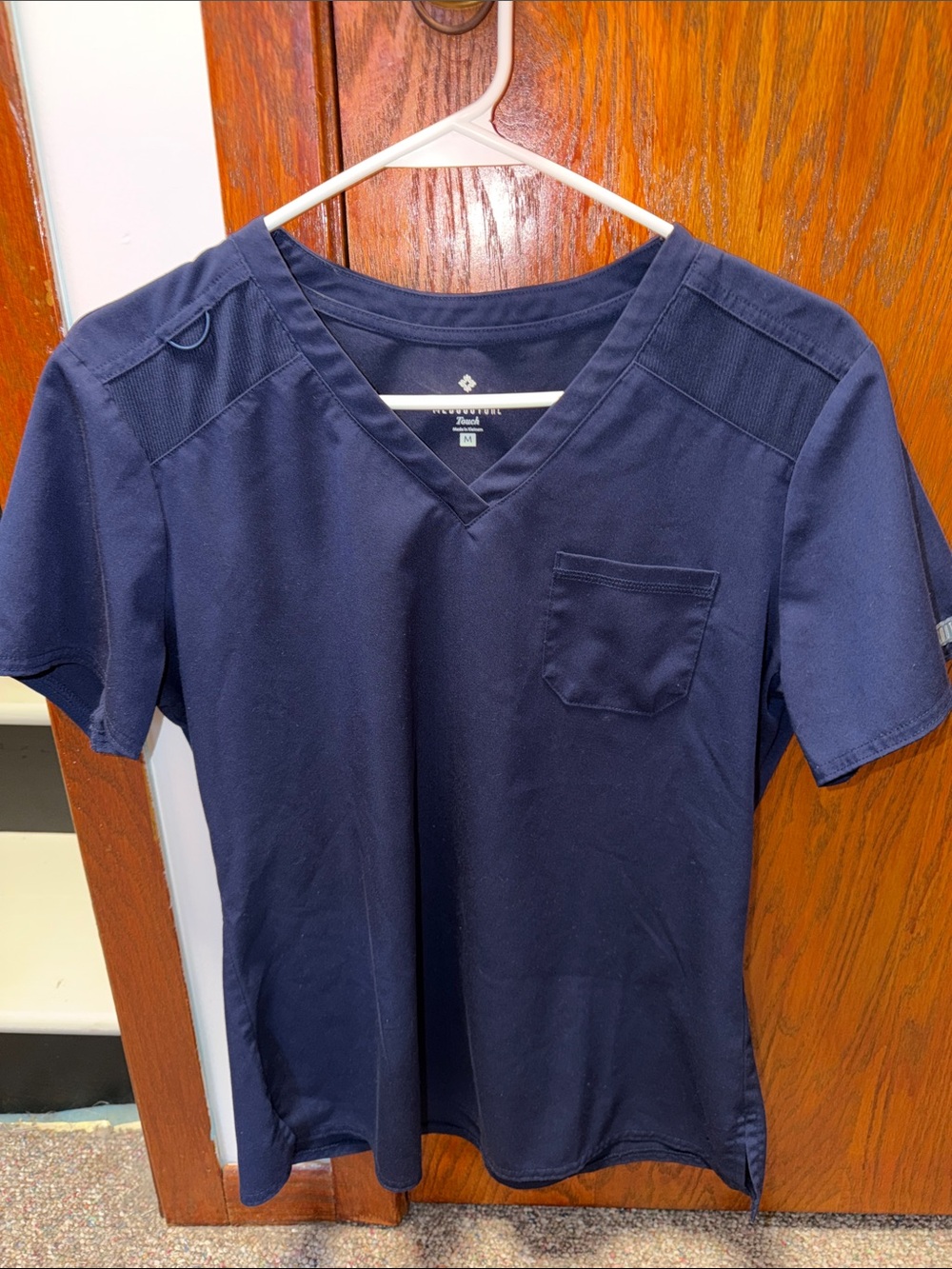 Med Couture Navy V-Neck Scrub Top with Chest Pocket